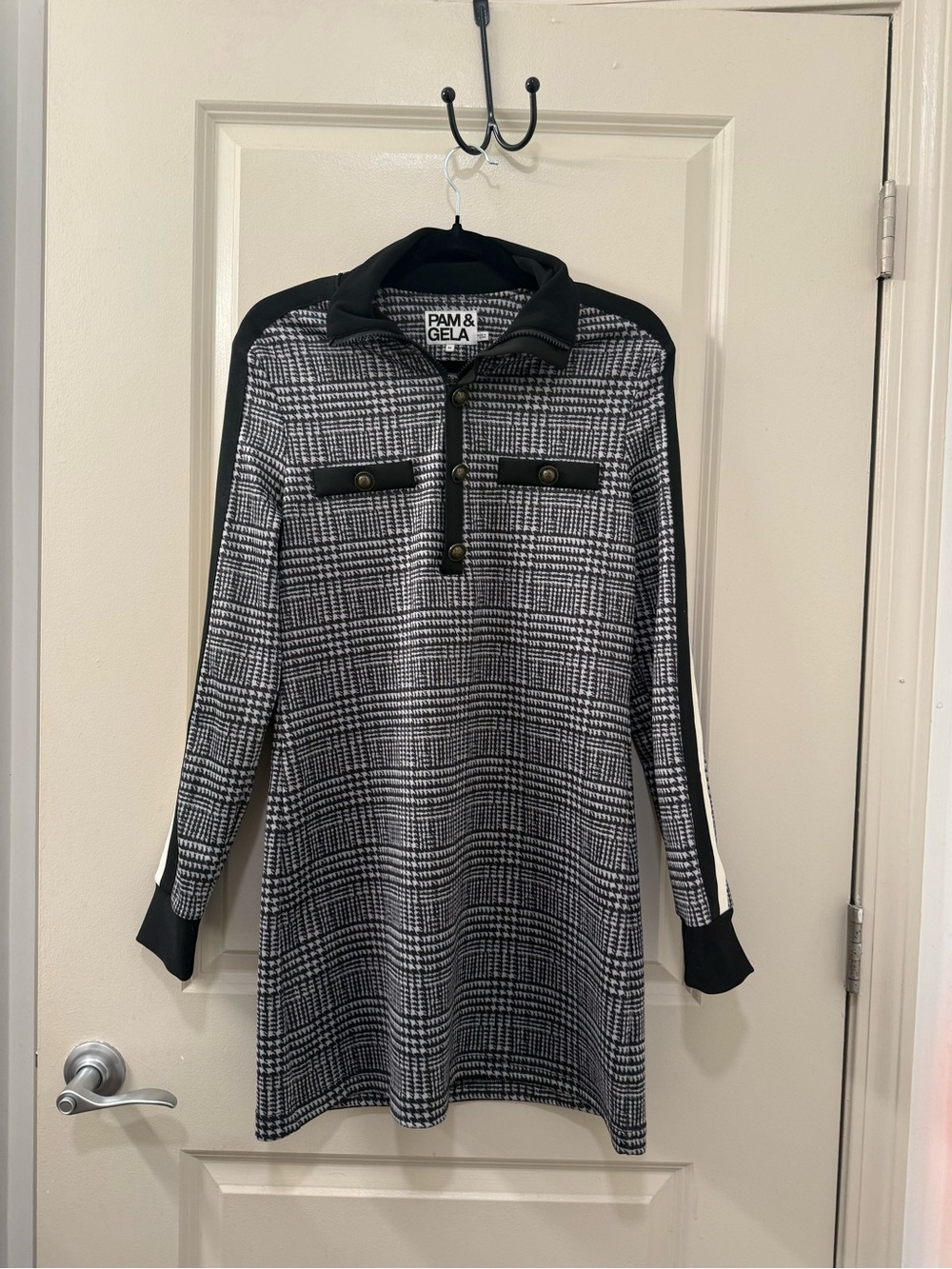 Pam & Gela Glen Black and White Plaid Track Dress